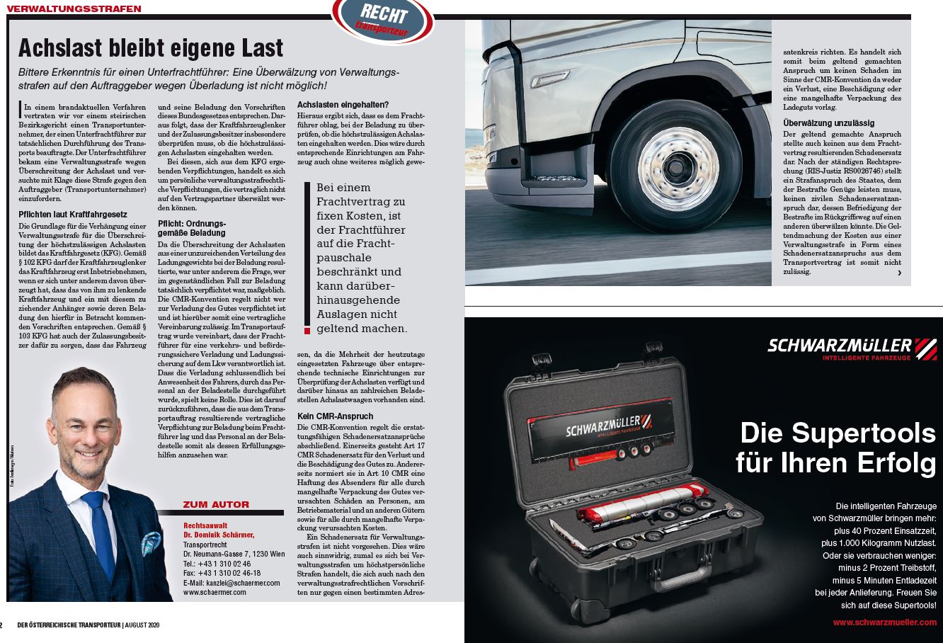 Transporteur 08/20, Dr. Schärmer - Achslast bleibt eigene Last! - Schärmer  + Partner Rechtsanwälte GmbH